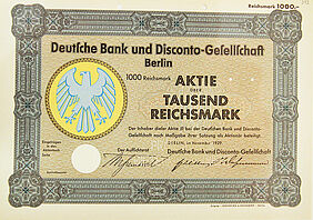 Gerahmte Aktie der Deutschen Bank und Disconto-Gesellschaft
