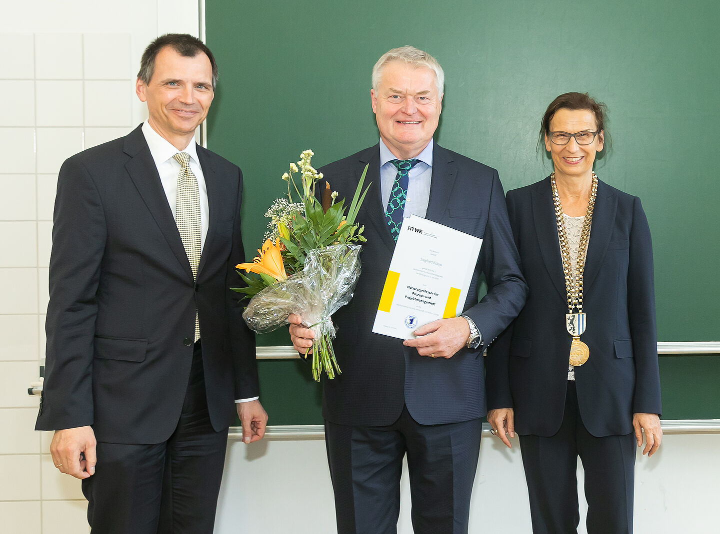 Prof. Jens Jäkel, Siegfried Bülow, Prof. Gesine Grande. (Foto: Swen Reichhold/HTWK Leipzig)