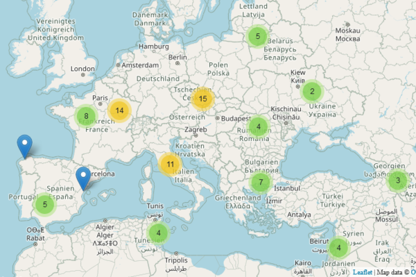 Partnerhochschulen in Teilen Europas und angrenzenden Ländern