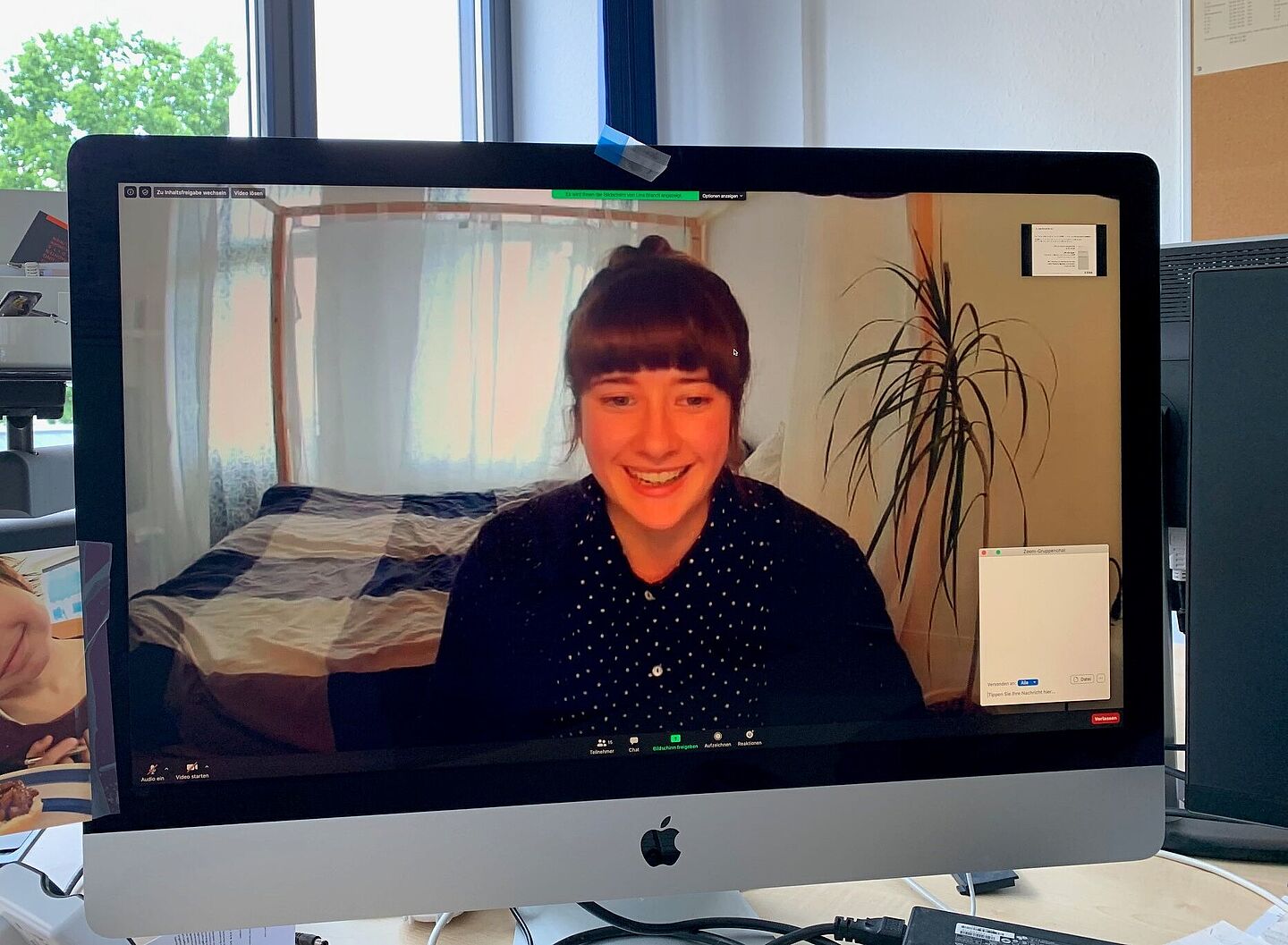 Bildschirm mit Ansicht der Webinar-Teilnehmerin Lina