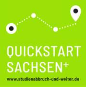 Logo von Quickstart Sachsen+, ein Projekt zu Studienzweifel und Studienabbruch. Verweist auf die sachsenweite Projektwebsite von Quickstart Sachsen.