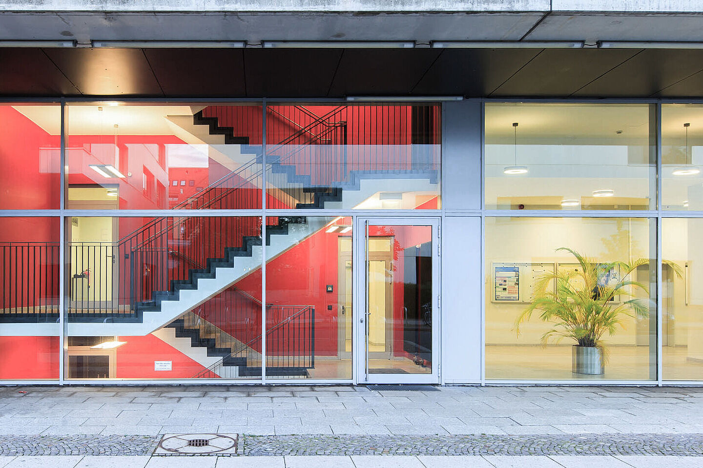 Exterior view of a colorful laboratory building