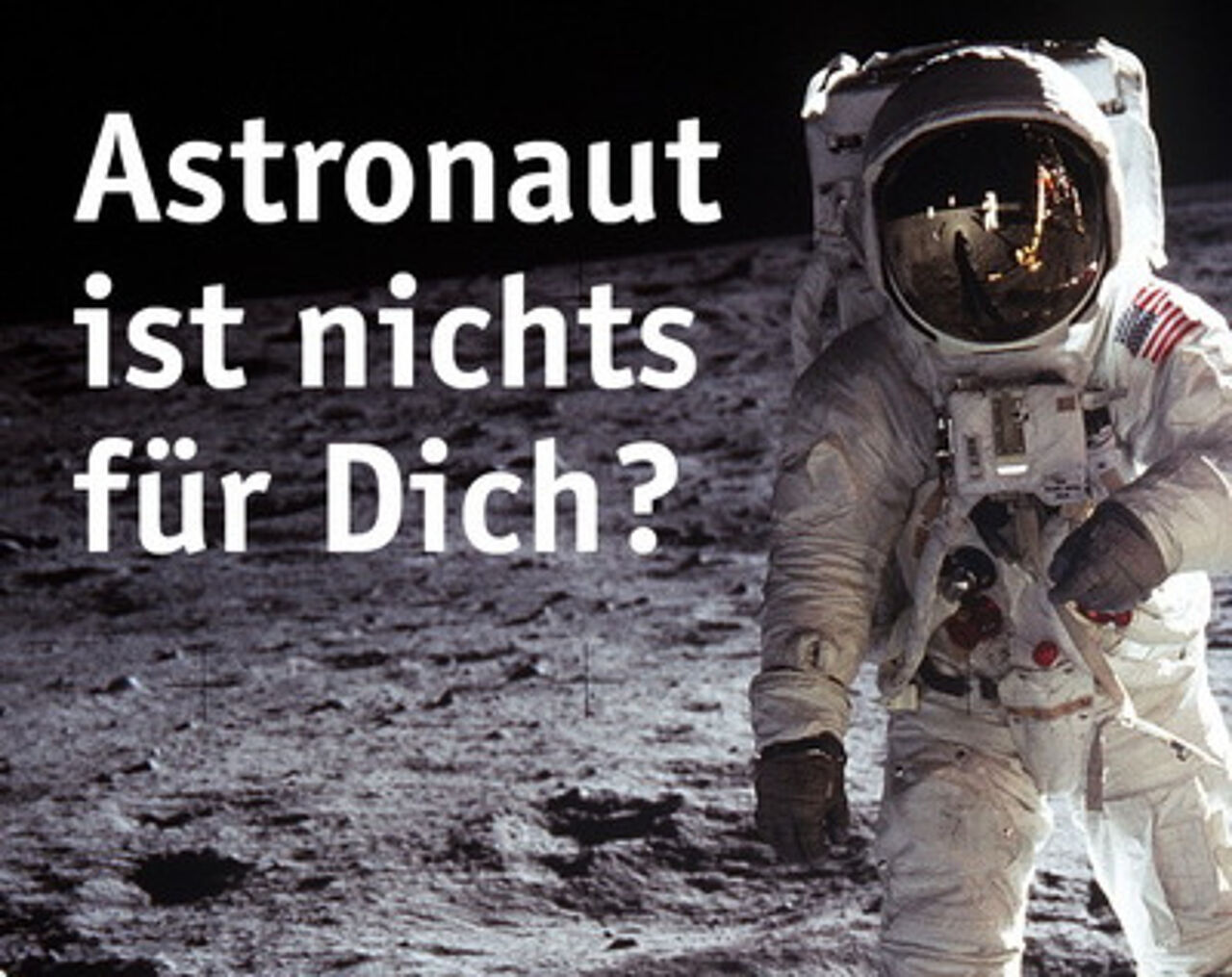 Link zum Jobportal "Stellenticket": Das Bild zeigt einen Astronaut auf dem Mond. Daneben der Schriftzug: Astronaut ist nichts für dich?