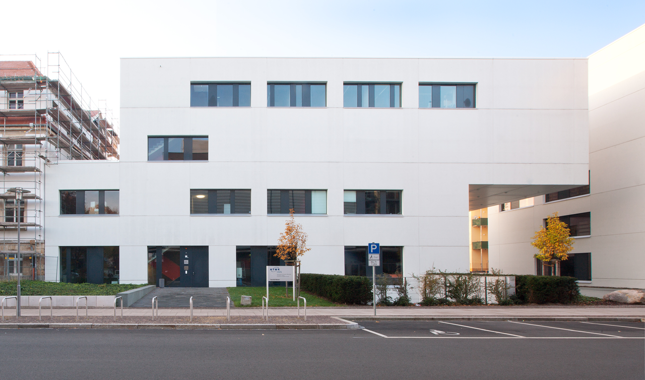 Front view of a modern cubic building 