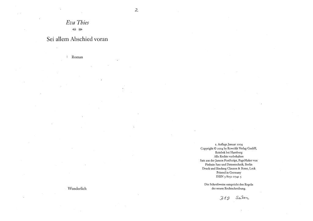 Titelseite des Romans 'Sei allem Abschied voran', in der 1. Auflage von 2004